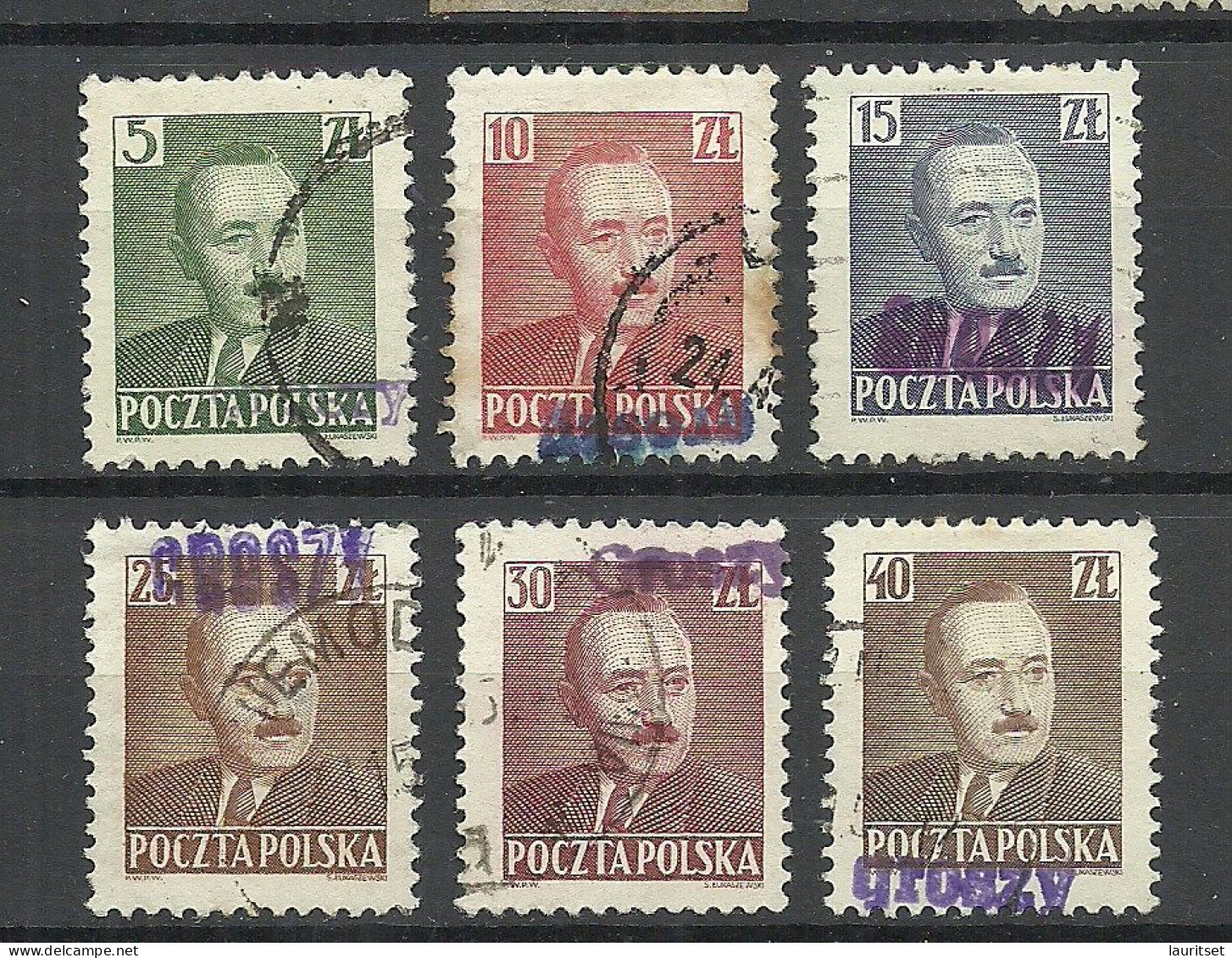 POLEN Poland 1949/1950 = 6 Values From Set Michel 650 - 658 O - Gebraucht