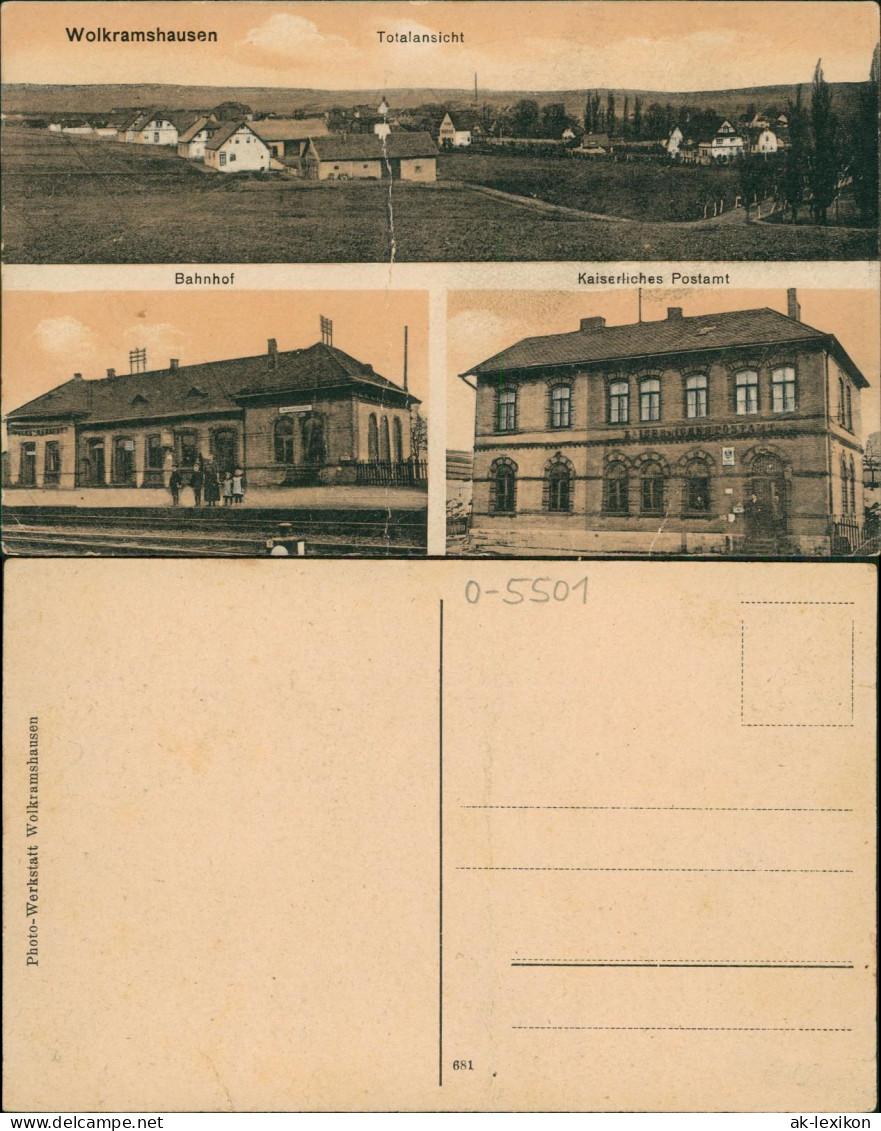 Ansichtskarte Wolkramshausen-Bleicherode Postamt, Bahnhof, Totale 1914 - Bleicherode
