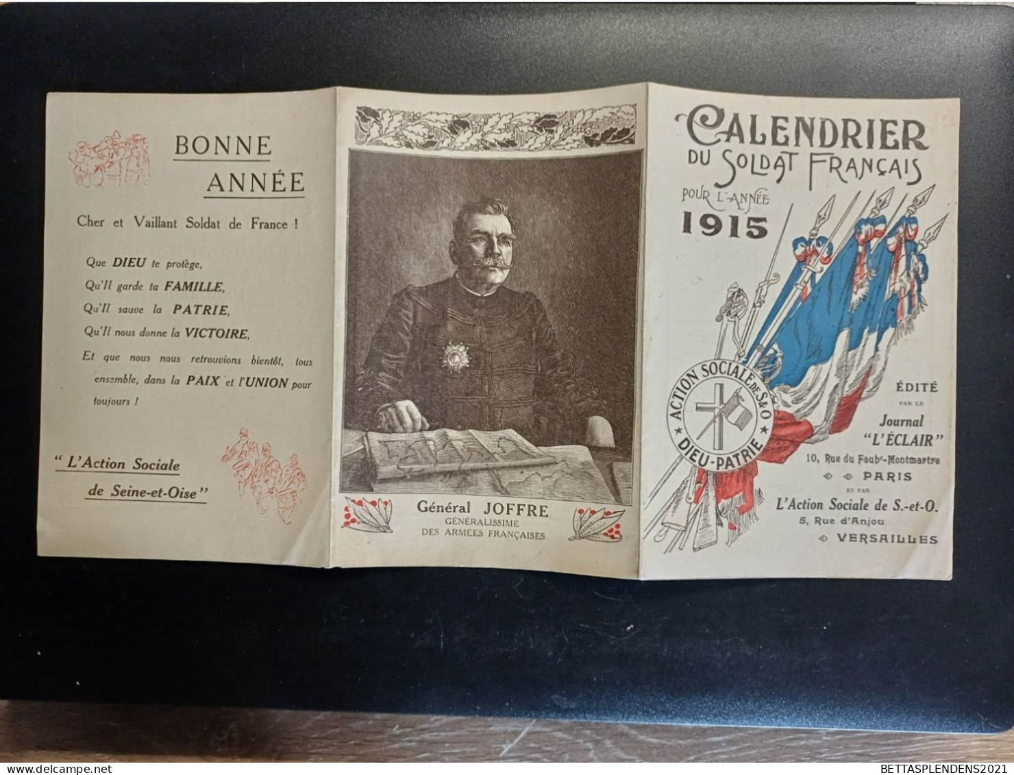 Calendrier Du Soldat Français 1915 - Général JOFFRE - Action Sociale De S.-et-O. à VERSAILLES - Par Journal "L'ECLAIR" - Tamaño Pequeño : 1901-20