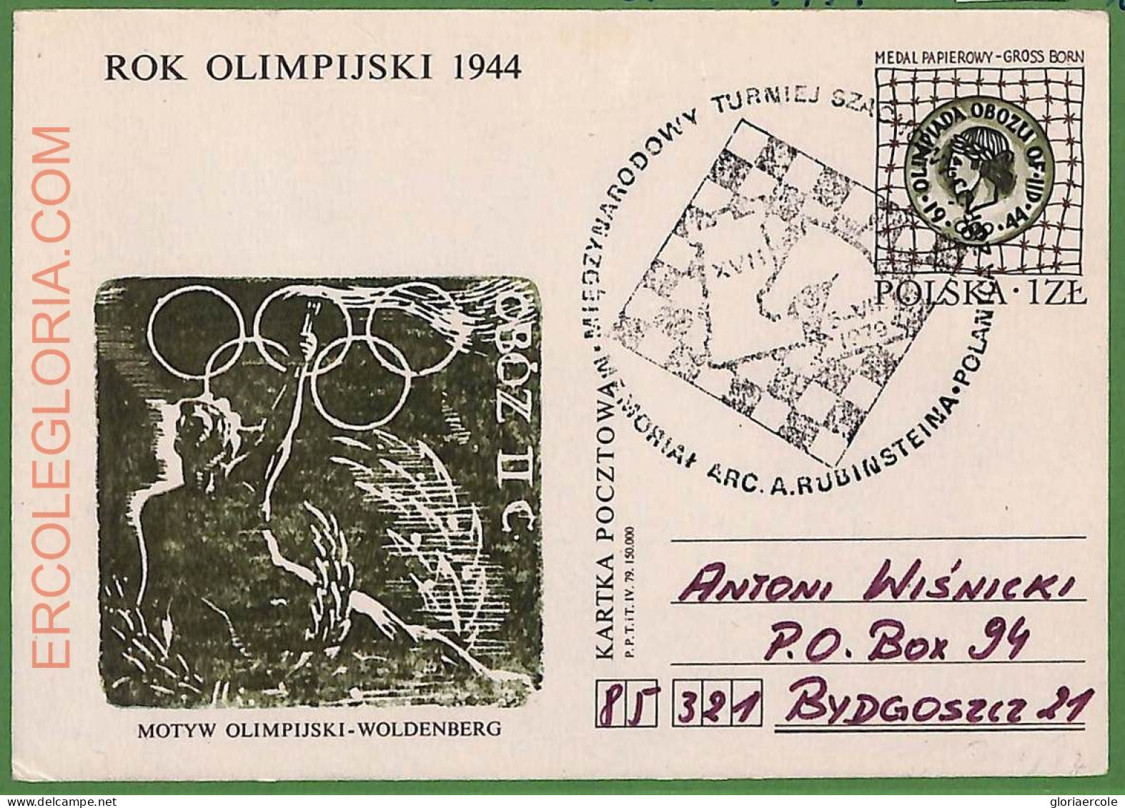 ZA0319 - POLAND - Postal History - STATIONERY CARD - Chess - 1979 - Echecs