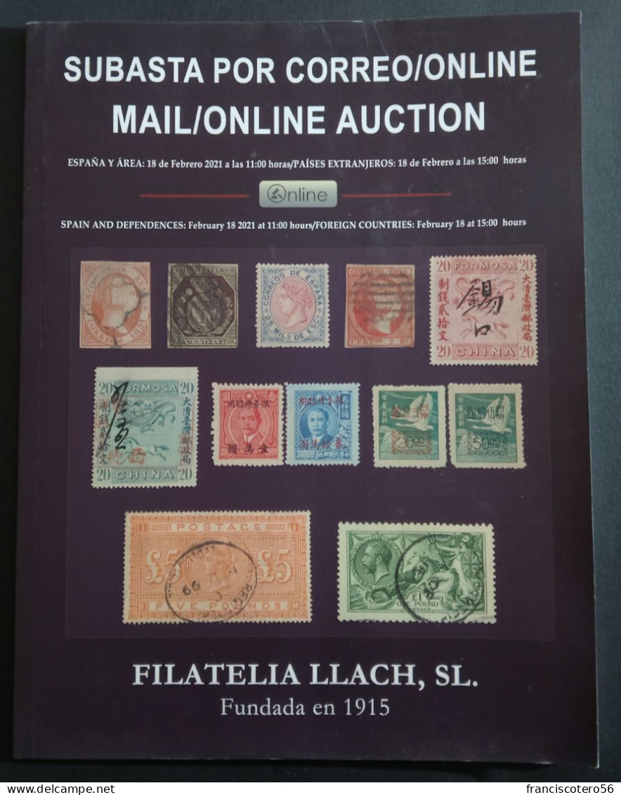 Catalogo  De Subastas: Filatelia Llach. (Sellos Cartas Frontales Y Monedas). 1.328/Paginas, 15/Ejemplares. - Catalogues De Maisons De Vente