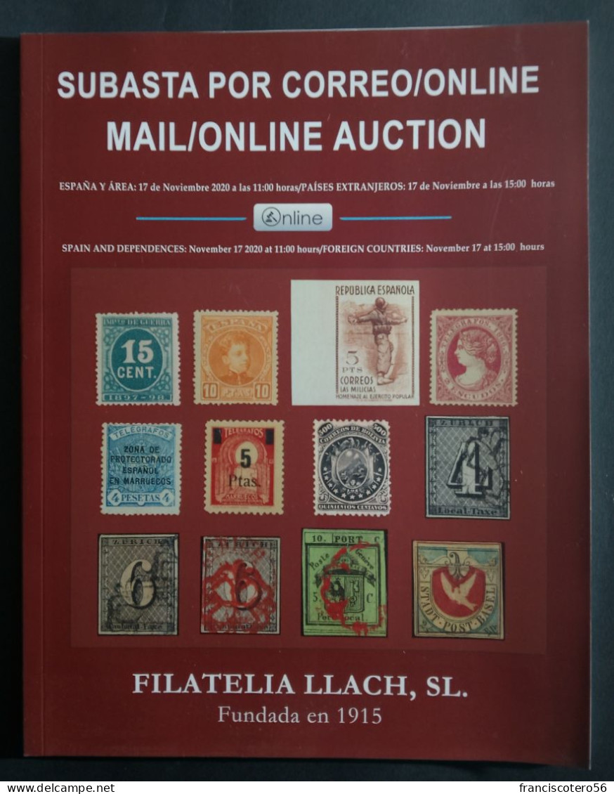 Catalogo  De Subastas: Filatelia Llach. (Sellos Cartas Frontales Y Monedas). 1.328/Paginas, 15/Ejemplares. - Catalogues For Auction Houses