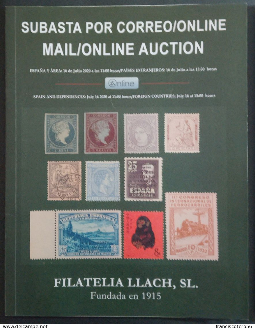 Catalogo  de Subastas: Filatelia Llach. (Sellos Cartas Frontales y Monedas). 1.328/Paginas, 15/Ejemplares.