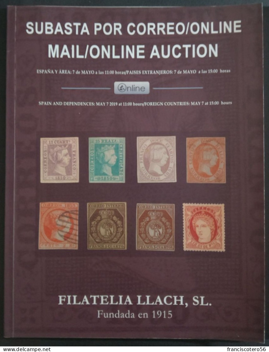 Catalogo  de Subastas: Filatelia Llach. (Sellos Cartas Frontales y Monedas). 1.328/Paginas, 15/Ejemplares.