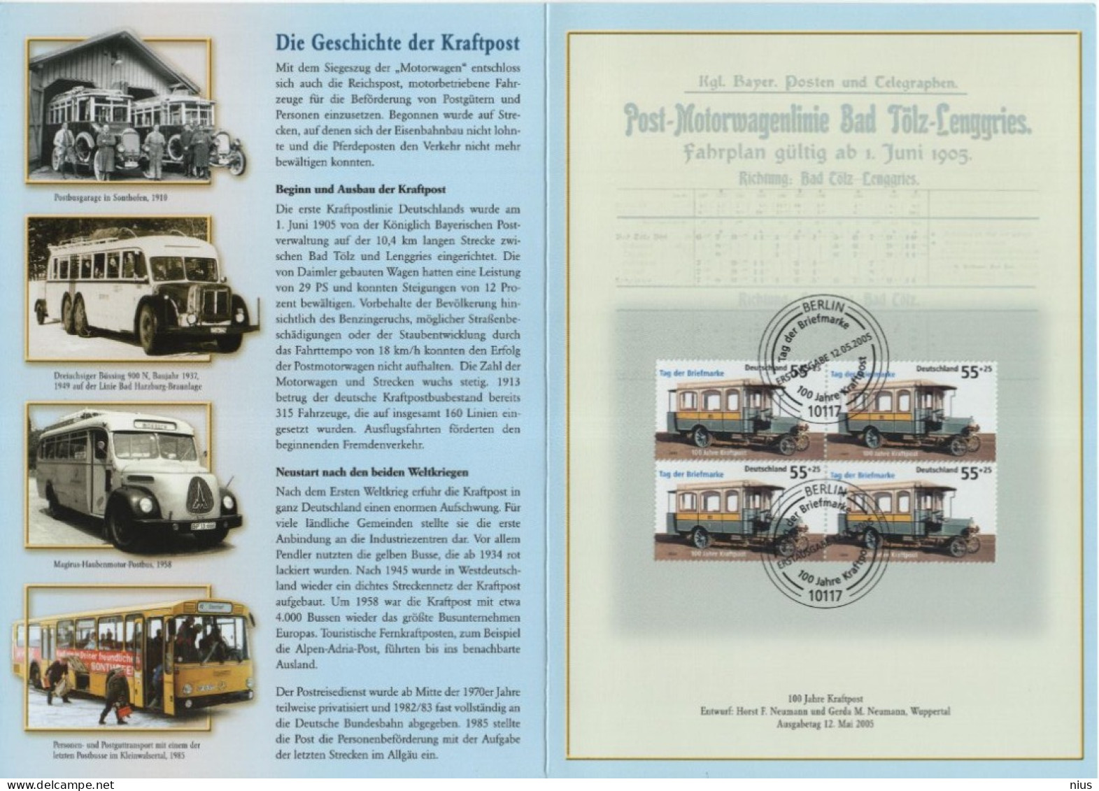 Germany Deutschland 2005 Tag Der Briefmarke, Stamp Day, Kraftpost, Car Cars Bus Buses Transport, Canceled In Berlin - 2001-2010