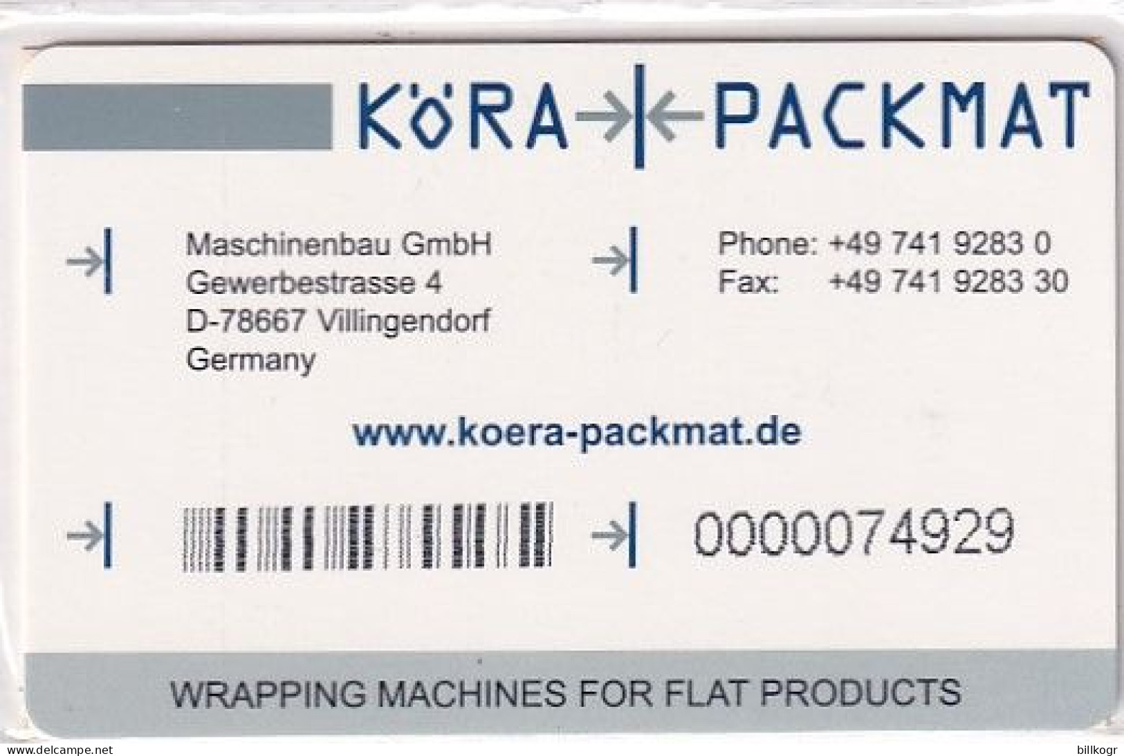 GERMANY - Koera Packmat Demo Card, Mint - Altri & Non Classificati