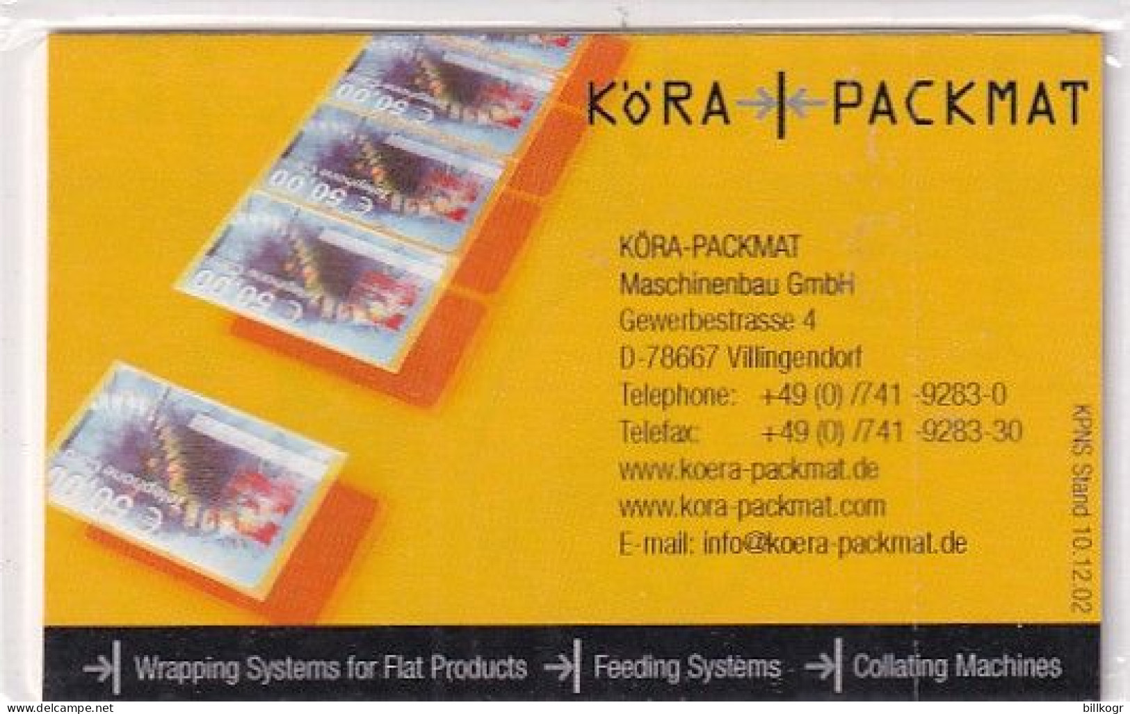 GERMANY - Koera Packmat Demo Card, Mint - Andere & Zonder Classificatie