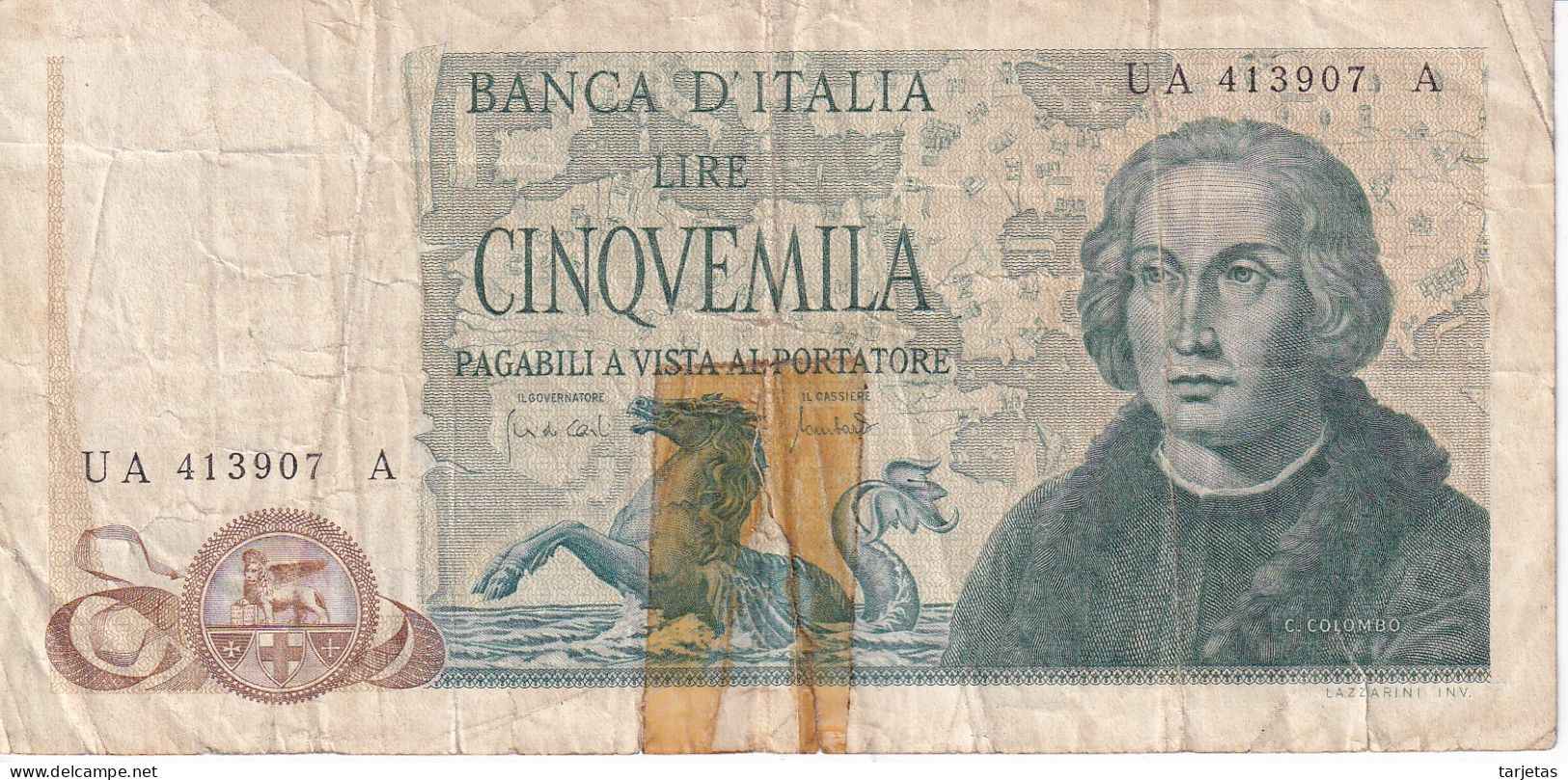 BILLETE DE ITALIA DE 5000 LIRAS DEL AÑO 1971 DE CRISTOBAL COLON  (BANKNOTE) - 5000 Liras