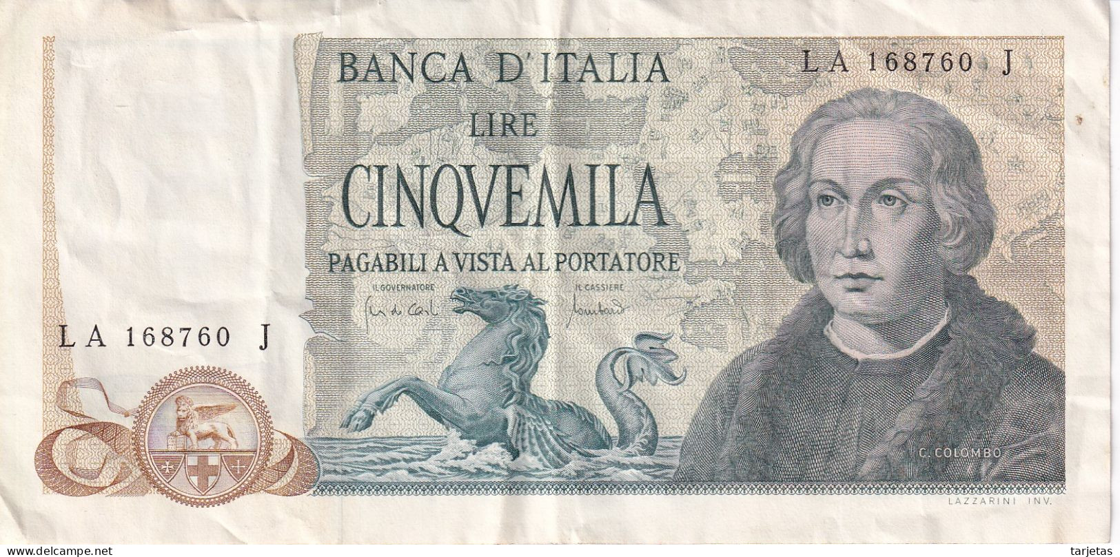 BILLETE DE ITALIA DE 5000 LIRAS DEL AÑO 1971 DE CRISTOBAL COLON  (BANKNOTE) - 5000 Liras