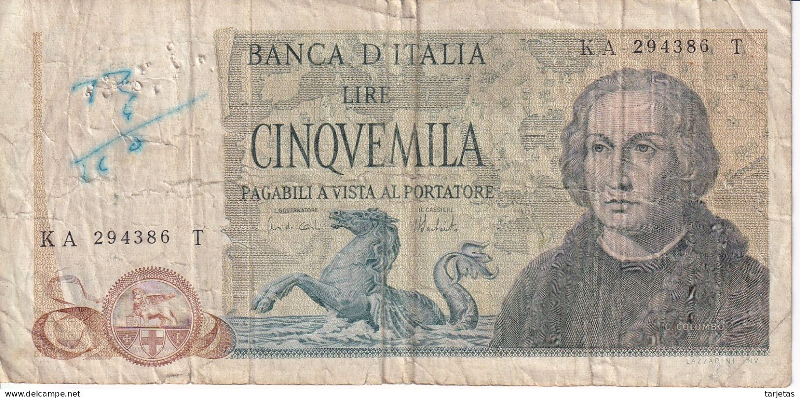 BILLETE DE ITALIA DE 5000 LIRAS DEL AÑO 1973 DE CRISTOBAL COLON  (BANKNOTE) - 5000 Liras