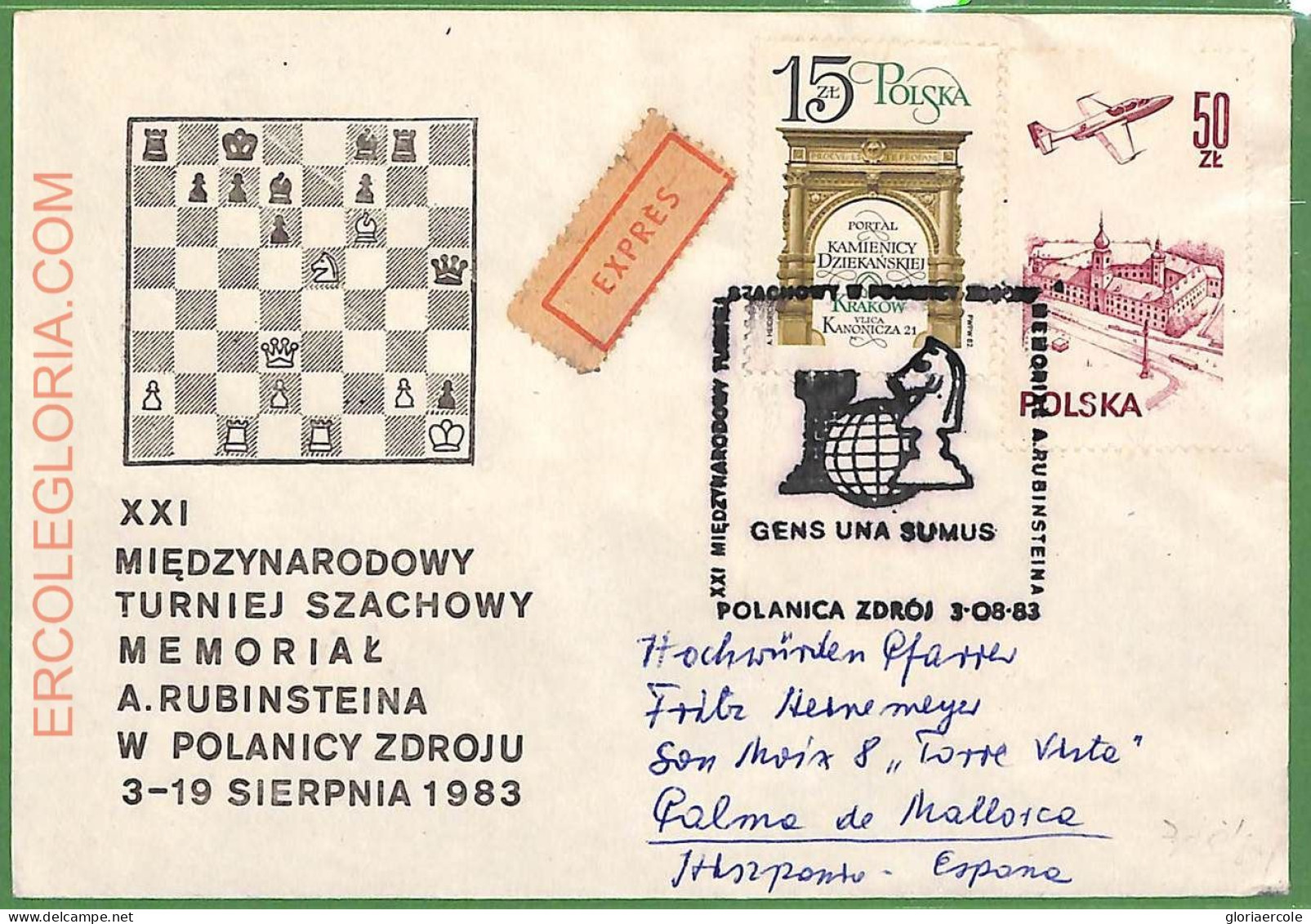 ZA0332 - POLAND - Postal History - SPECIAL COVER - Chess - 1983 - Echecs