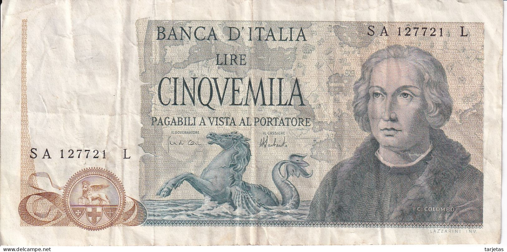 CAPICUA - BILLETE DE ITALIA DE 5000 LIRAS DEL AÑO 1973 DE CRISTOBAL COLON 127721 (BANKNOTE) - 5000 Lire