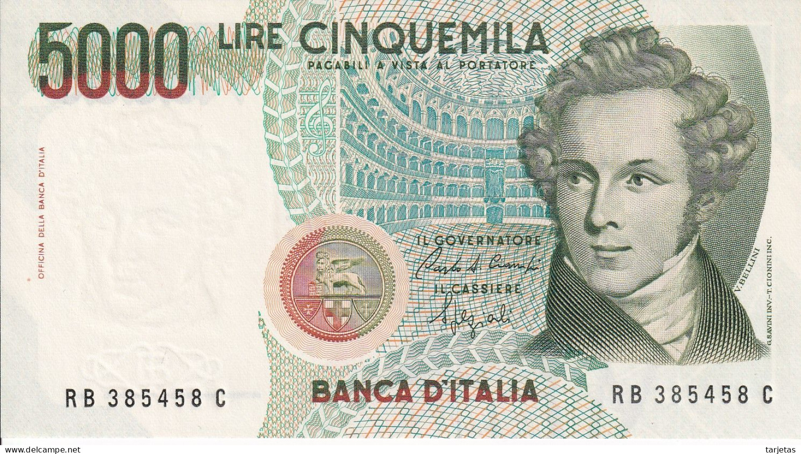 BILLETE DE ITALIA DE 5000 LIRAS DEL AÑO 1985 DE VELLINI SIN CIRCULAR (UNC) (BANKNOTE) DIFERENTES FIRMAS - 5000 Lire