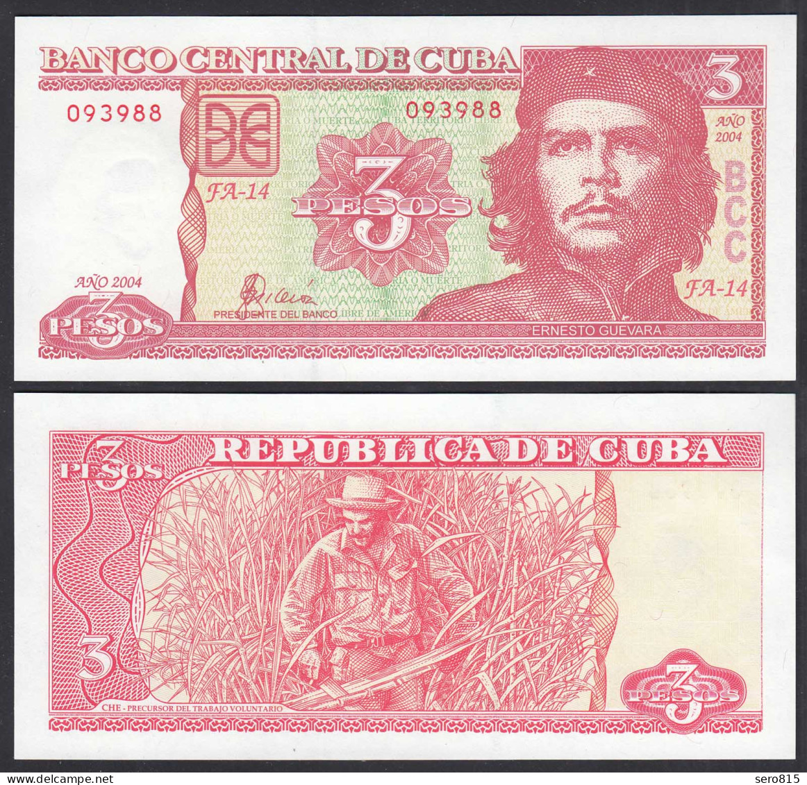 Kuba - Cuba 3 Pesos Banknoten 2004 Pick 127a UNC (1)      (27829 - Other - America