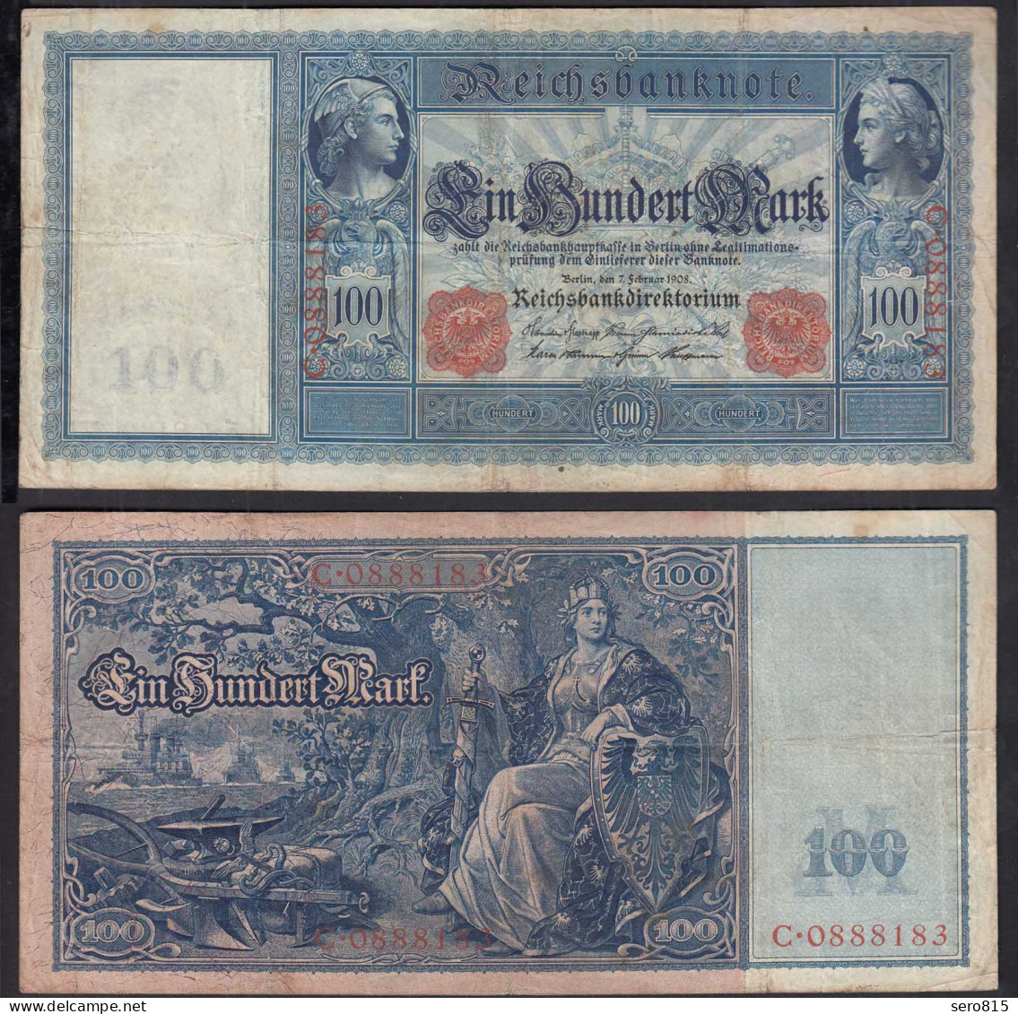 Ro 35 - 100 Mark Reichsbanknote 7.2.1908 - Serie: C Pick 35 F (4)    (30733 - Otros & Sin Clasificación