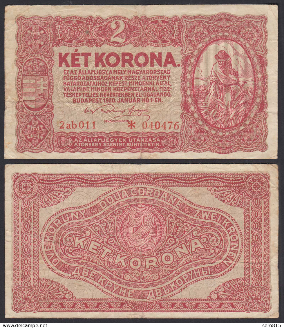 Ungarn - Hungary 2 Korona 1920 Banknote Pick 58 F+ (4+) Starnote   (30742 - Hungría
