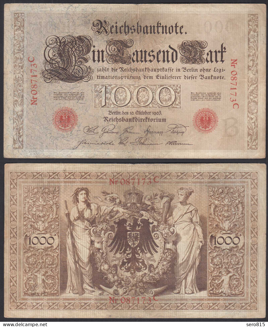 Ro 21 1000 Mark Reichsbanknote 10.10.1903  VF- (3-) Pick 23 Udr B Serie C 6-st. - Autres & Non Classés
