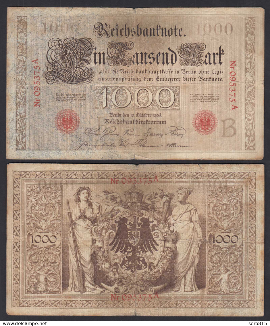 Ro 21 1000 Mark Reichsbanknote 10.10.1903  F- (4-) Pick 23 Udr B Serie A 6-st. - Andere & Zonder Classificatie