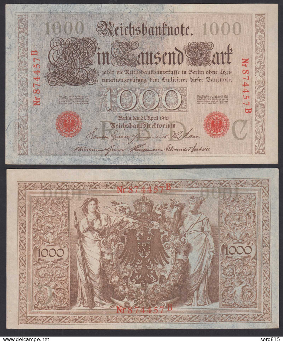 Ro 45a 1000 Mark Reichsbanknote 21.4.1910  AUNC (1-) Pick 44a Udr C Serie B 6-st - Autres & Non Classés