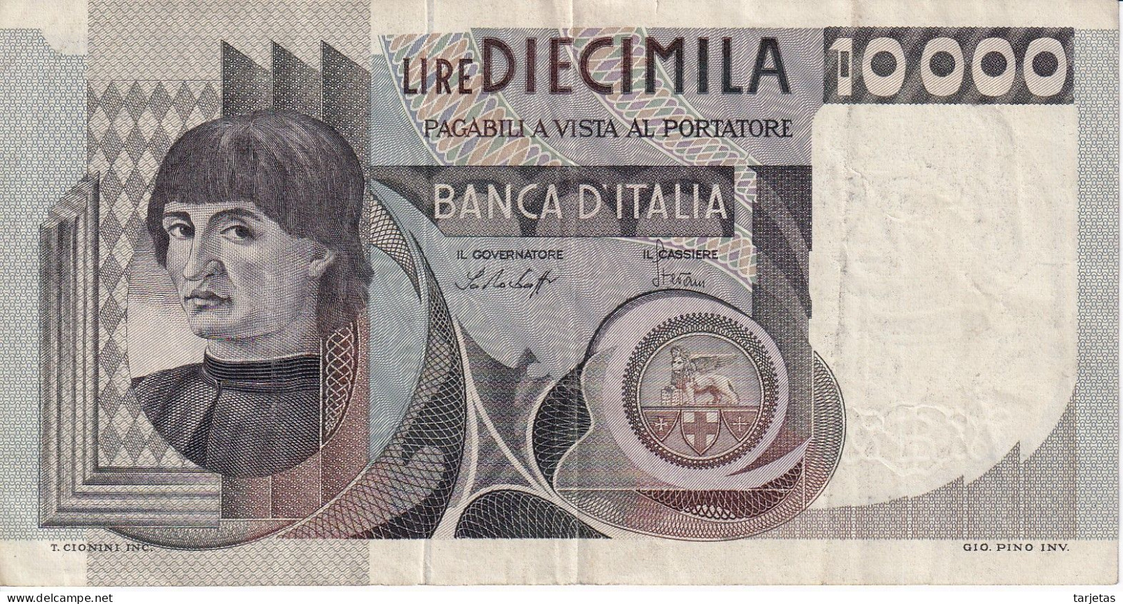 BILLETE DE ITALIA DE 10000 LIRAS DEL AÑO 1976 DE CIONINI  (BANKNOTE) - 10000 Liras