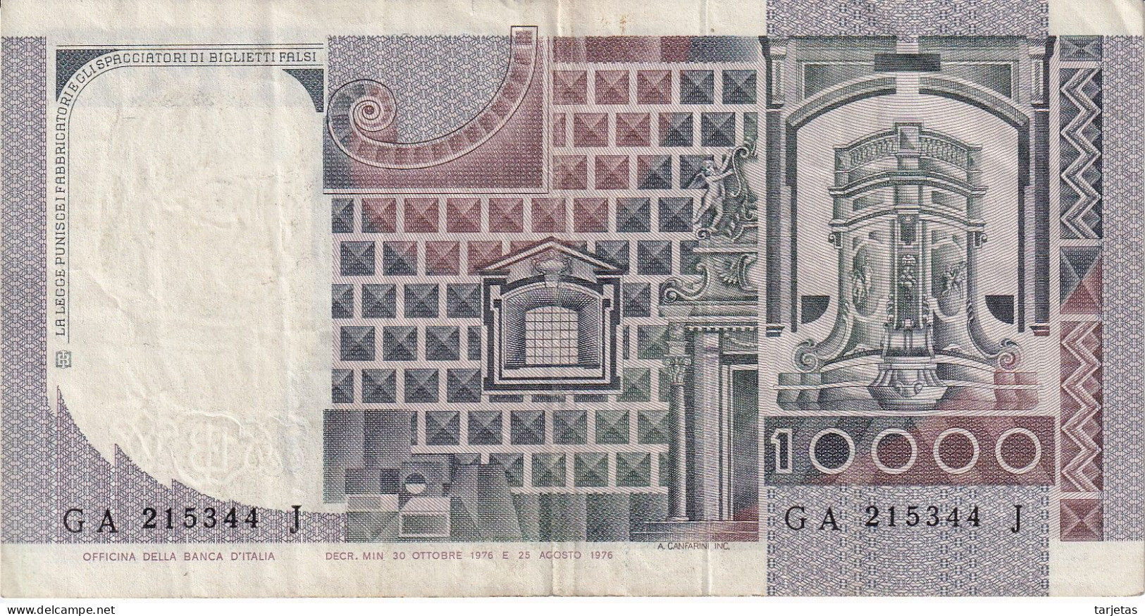 BILLETE DE ITALIA DE 10000 LIRAS DEL AÑO 1976 DE CIONINI  (BANKNOTE) - 10.000 Lire
