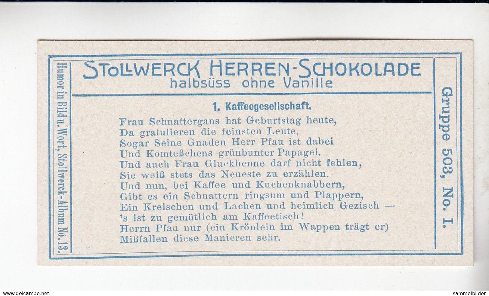 Stollwerck Album No 13 Bilder Aus Den Tierleben Kaffeegesellschaft     Grp 503 #1 Von 1912 - Stollwerck