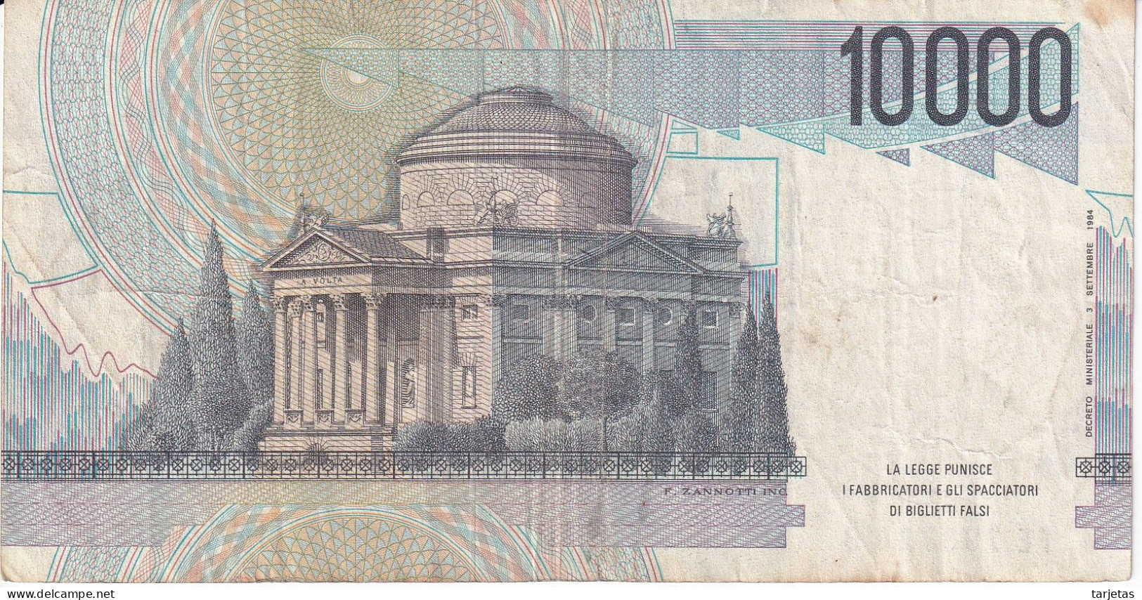 BILLETE DE ITALIA DE 10000 LIRAS DEL AÑO 1984 SERIE FE DE VOLTA  (BANKNOTE) DIFERENTES FIRMAS - 10000 Liras