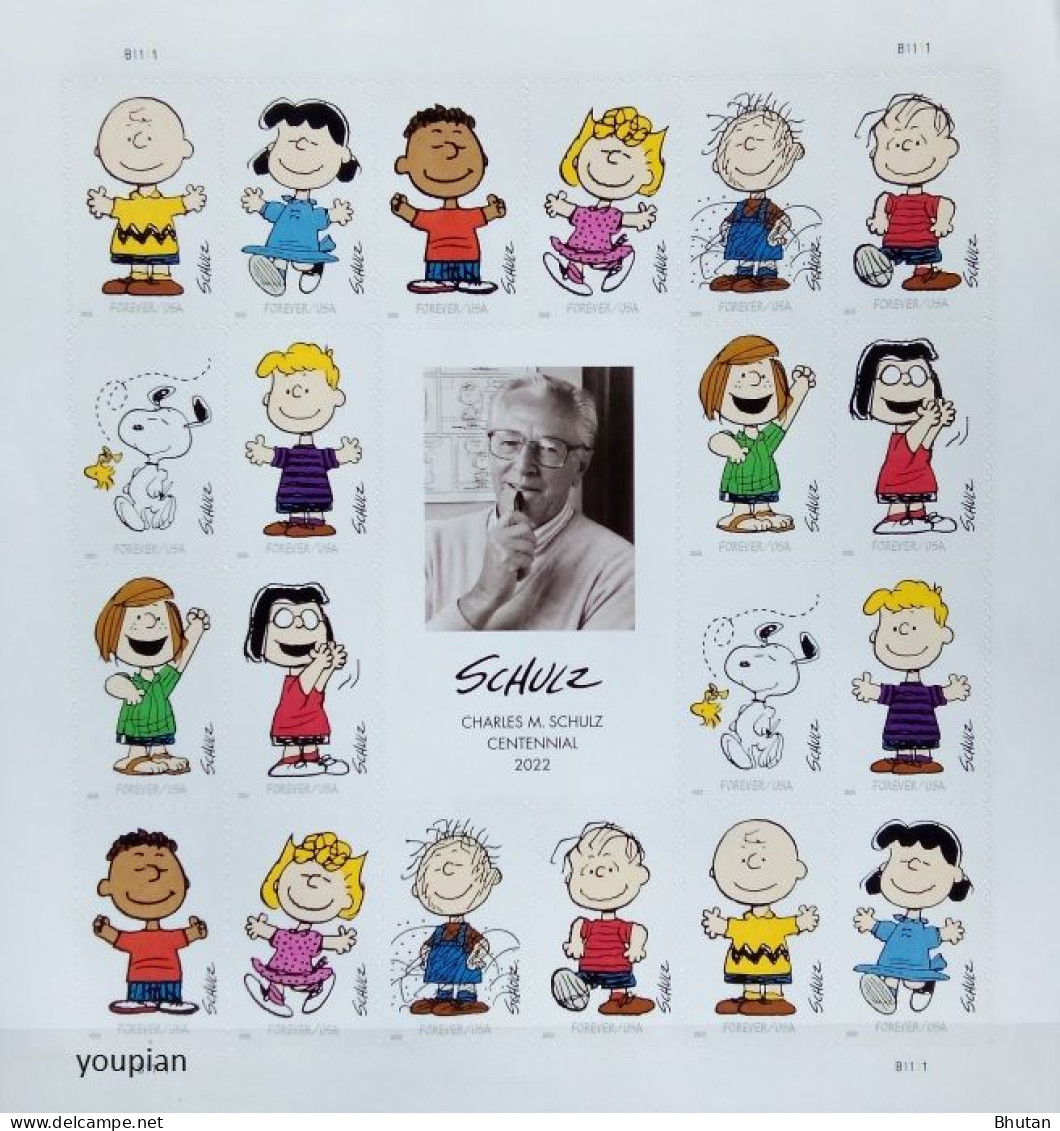 USA 2022, Charlie Brown Peanuts - Schulz Comics, MNH Sheetlet - Unused Stamps