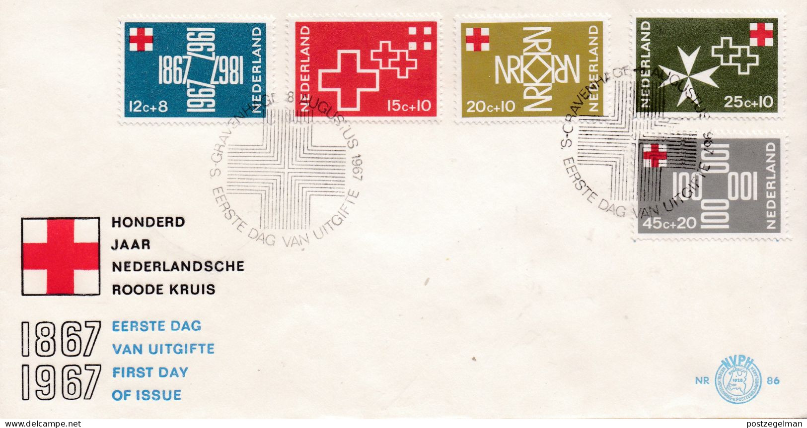 NEDERLAND 1967 FDC E86 Red Cross  Scan F1608 - Storia Postale