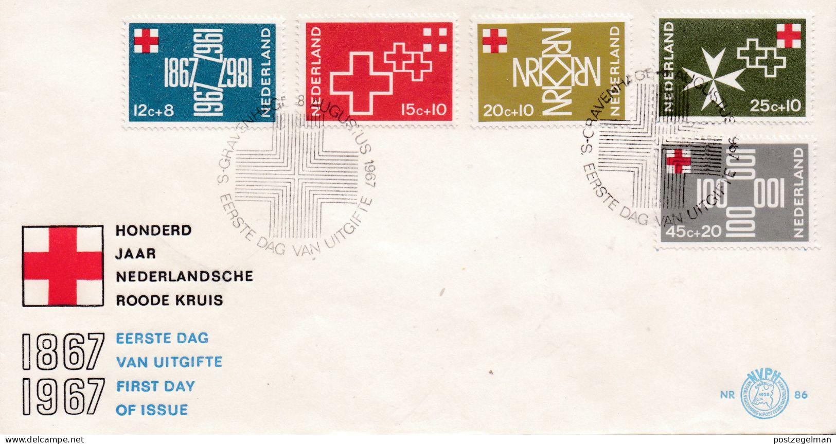 NEDERLAND 1967 FDC E86 Red Cross  Scan F1608 - Brieven En Documenten