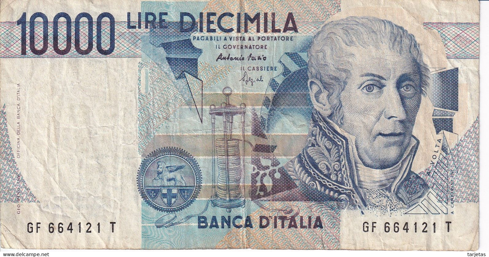 BILLETE DE ITALIA DE 10000 LIRAS DEL AÑO 1984 SERIE GF DE VOLTA  (BANKNOTE) DIFERENTES FIRMAS - 10000 Liras