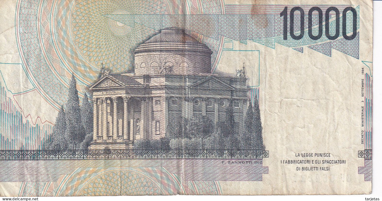 BILLETE DE ITALIA DE 10000 LIRAS DEL AÑO 1984 SERIE GF DE VOLTA  (BANKNOTE) DIFERENTES FIRMAS - 10000 Lire