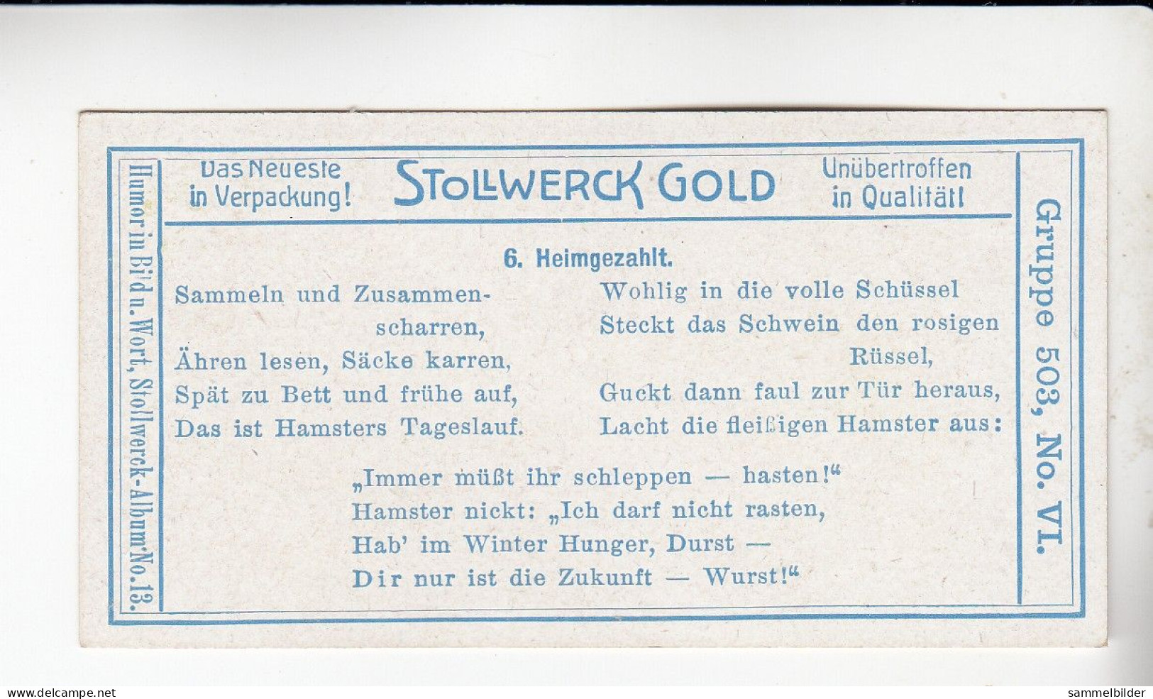 Stollwerck Album No 13 Bilder Aus Den Tierleben Heimgezahlt   Grp 503 #6 Von 1912 - Stollwerck