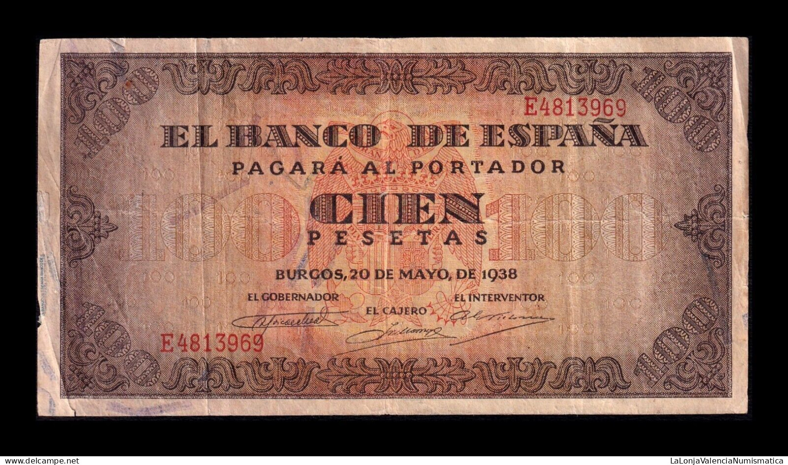 España Spain 100 Pesetas Burgos 1938 Pick 113 Serie E Mbc Vf - 100 Peseten