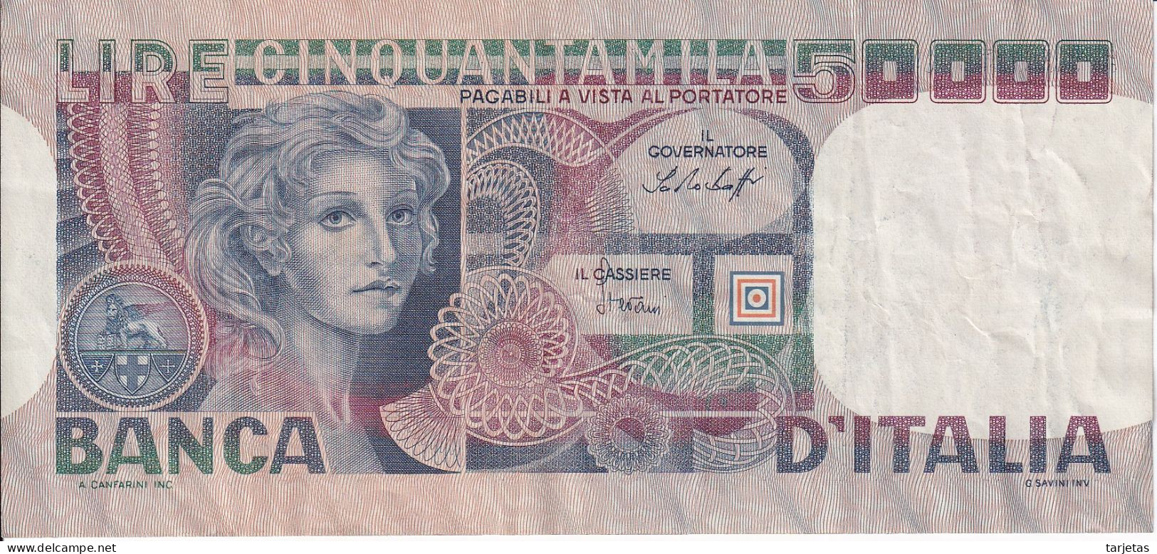 BILLETE DE ITALIA DE 50000 LIRE DEL AÑO 1977 DE CANFARINI (BANKNOTE) - 50000 Lire