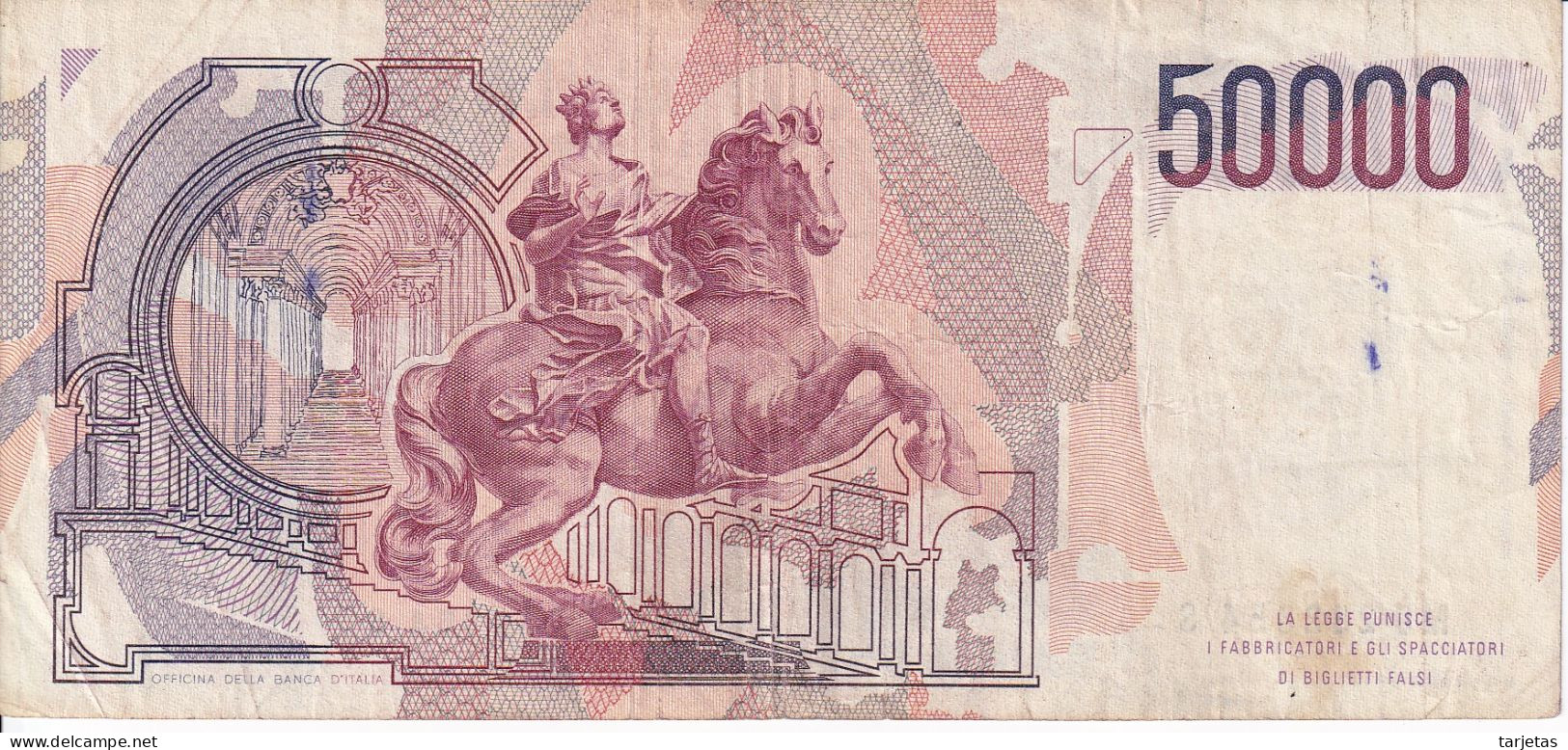 BILLETE DE ITALIA DE 50000 LIRAS DEL AÑO 1984 DE LORENZO BERNINI (BANKNOTE) DIFERENTES FIRMAS - 50000 Liras