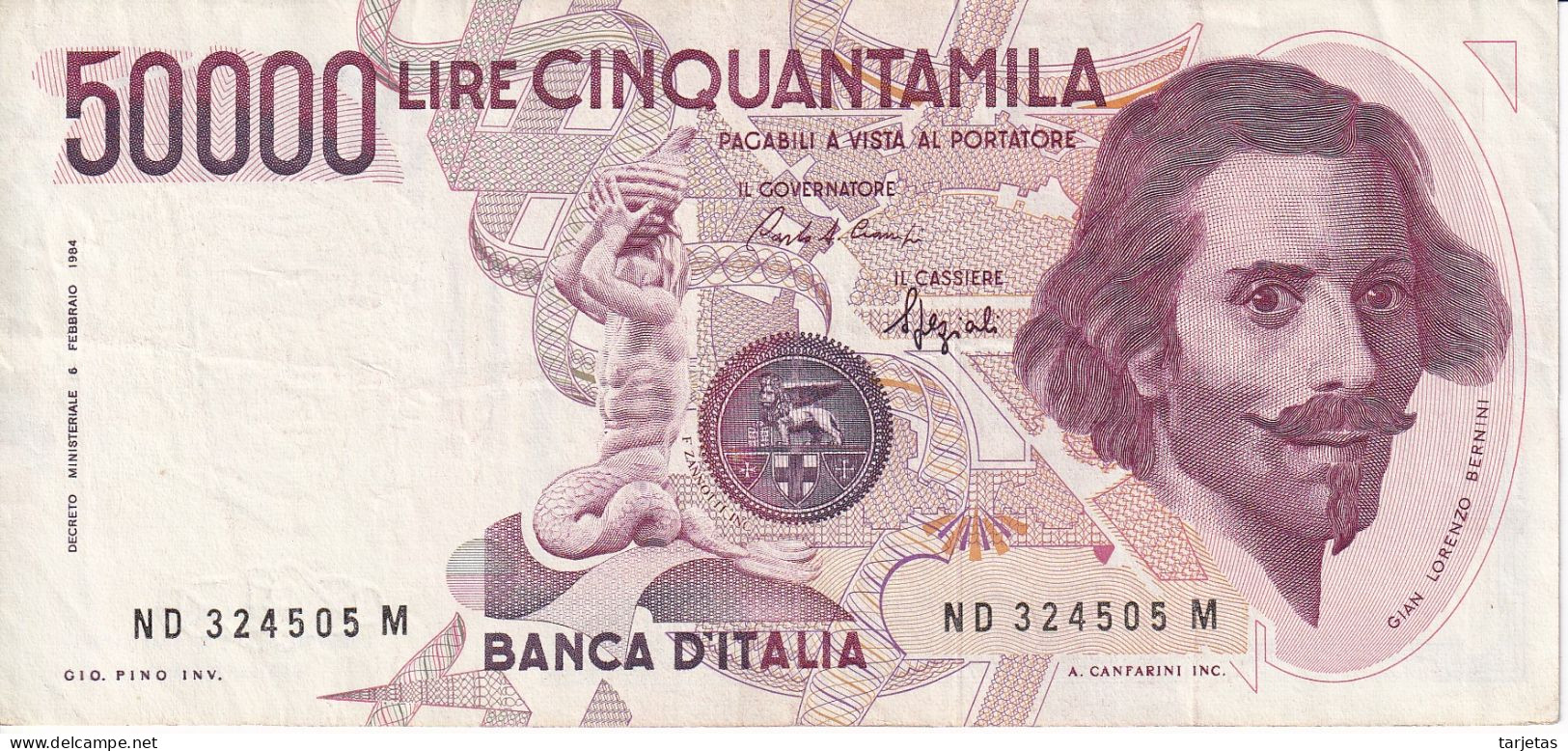 BILLETE DE ITALIA DE 50000 LIRE DEL AÑO 1984 DE LORENZO BERNINI (BANKNOTE) DIFERENTES FIRMAS - 50000 Lire