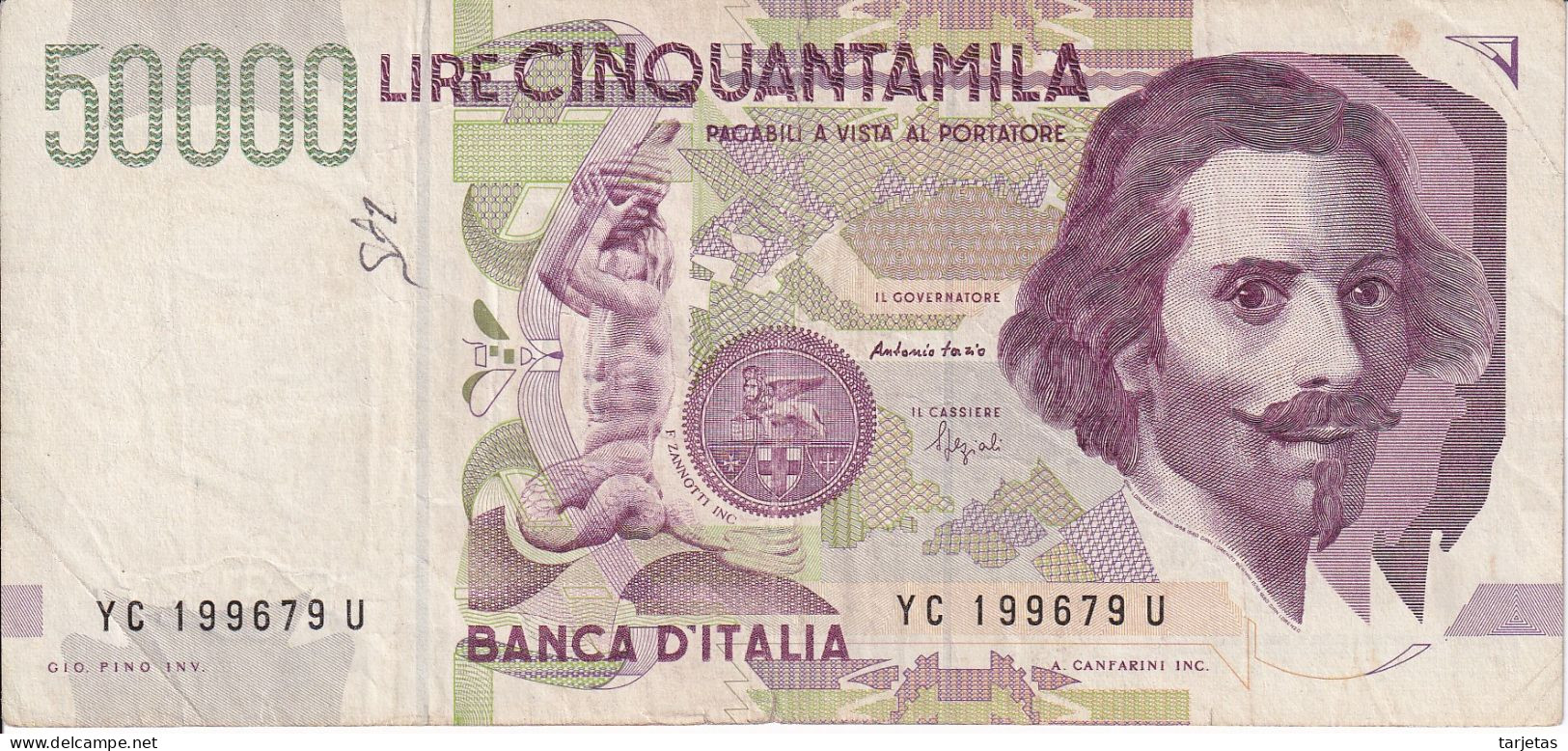 BILLETE DE ITALIA DE 50000 LIRE DEL AÑO 1992 DE LORENZO BERNINI (BANKNOTE) DIFERENTES FIRMAS - 50.000 Lire