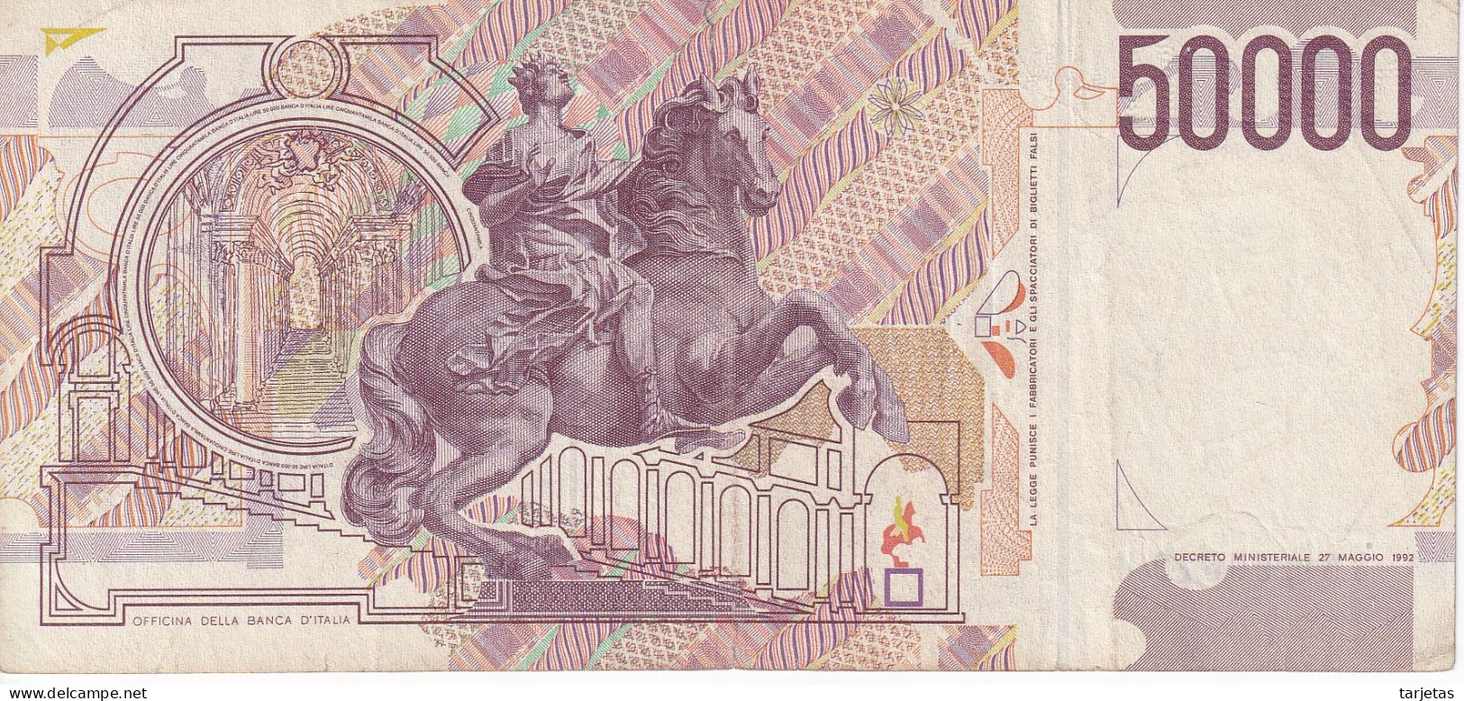 BILLETE DE ITALIA DE 50000 LIRE DEL AÑO 1992 DE LORENZO BERNINI (BANKNOTE) DIFERENTES FIRMAS - 50000 Lire