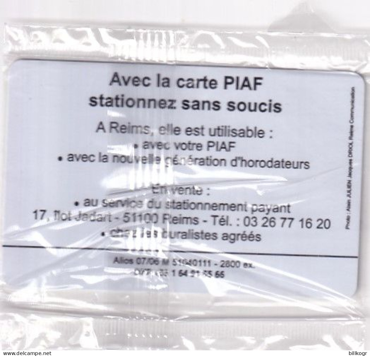 FRANCE - Le Piaf/Ville De Reims 75 Unites, Tirage 2800, 07/06, Mint - Cartes De Stationnement, PIAF
