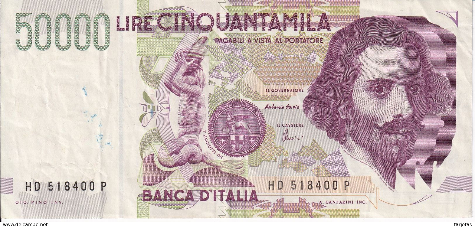 BILLETE DE ITALIA DE 50000 LIRE DEL AÑO 1992 DE LORENZO BERNINI (BANKNOTE) DIFERENTES FIRMAS - 50000 Lire