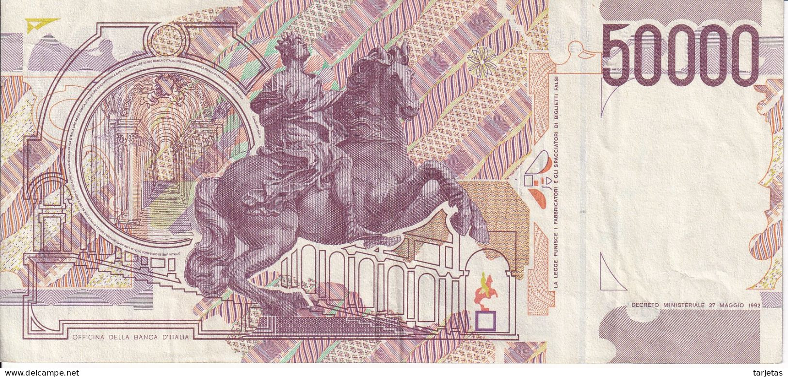 BILLETE DE ITALIA DE 50000 LIRE DEL AÑO 1992 DE LORENZO BERNINI (BANKNOTE) DIFERENTES FIRMAS - 50.000 Lire