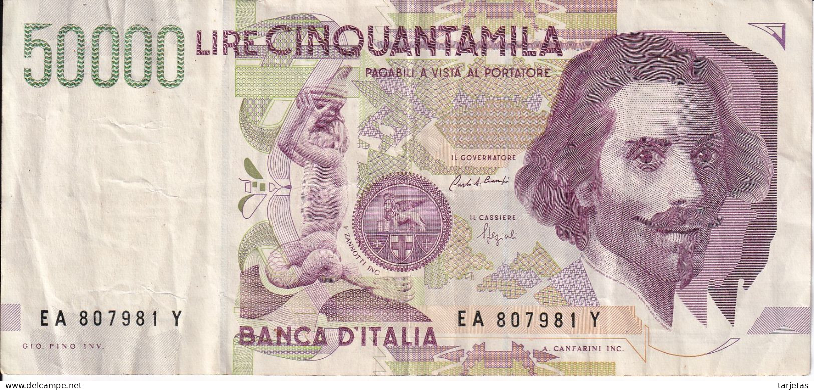 BILLETE DE ITALIA DE 50000 LIRE DEL AÑO 1992 DE LORENZO BERNINI (BANKNOTE) DIFERENTES FIRMAS - 50000 Liras