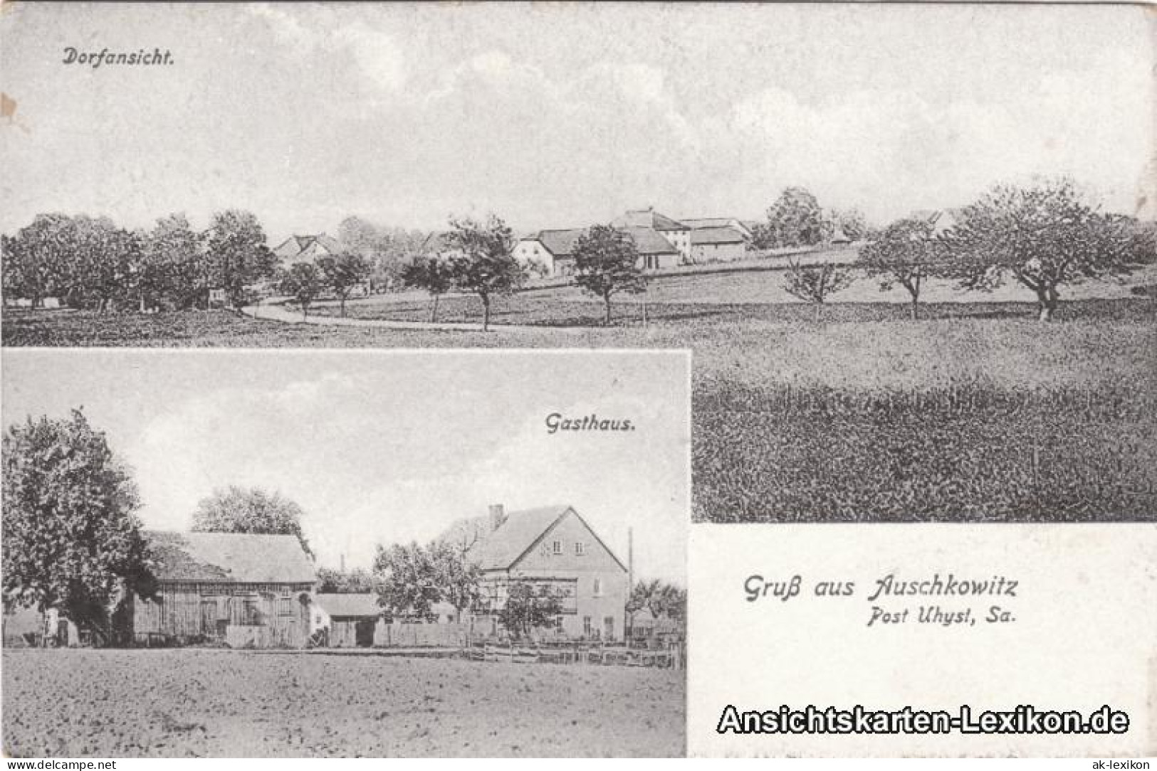Auschkowitz-Burkau (Oberlausitz) Wu&#269;kecy Porchow 2 Bild: Gasthaus Und Panorama 1914  - Burkau
