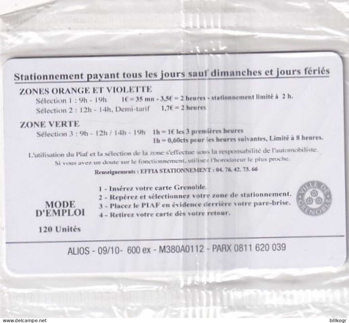 FRANCE - Le Piaf/Ville De Grenoble 120 Unites, Tirage 600, 09/10, Mint - PIAF Parking Cards