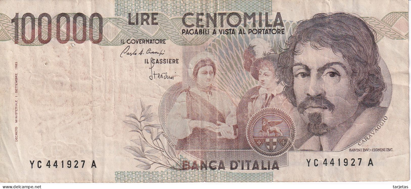 BILLETE DE ITALIA DE 100000 LIRE DEL AÑO 1983 DE CARAVAGGIO (BANKNOTE) DIFERENTES FIRMAS - 100000 Liras