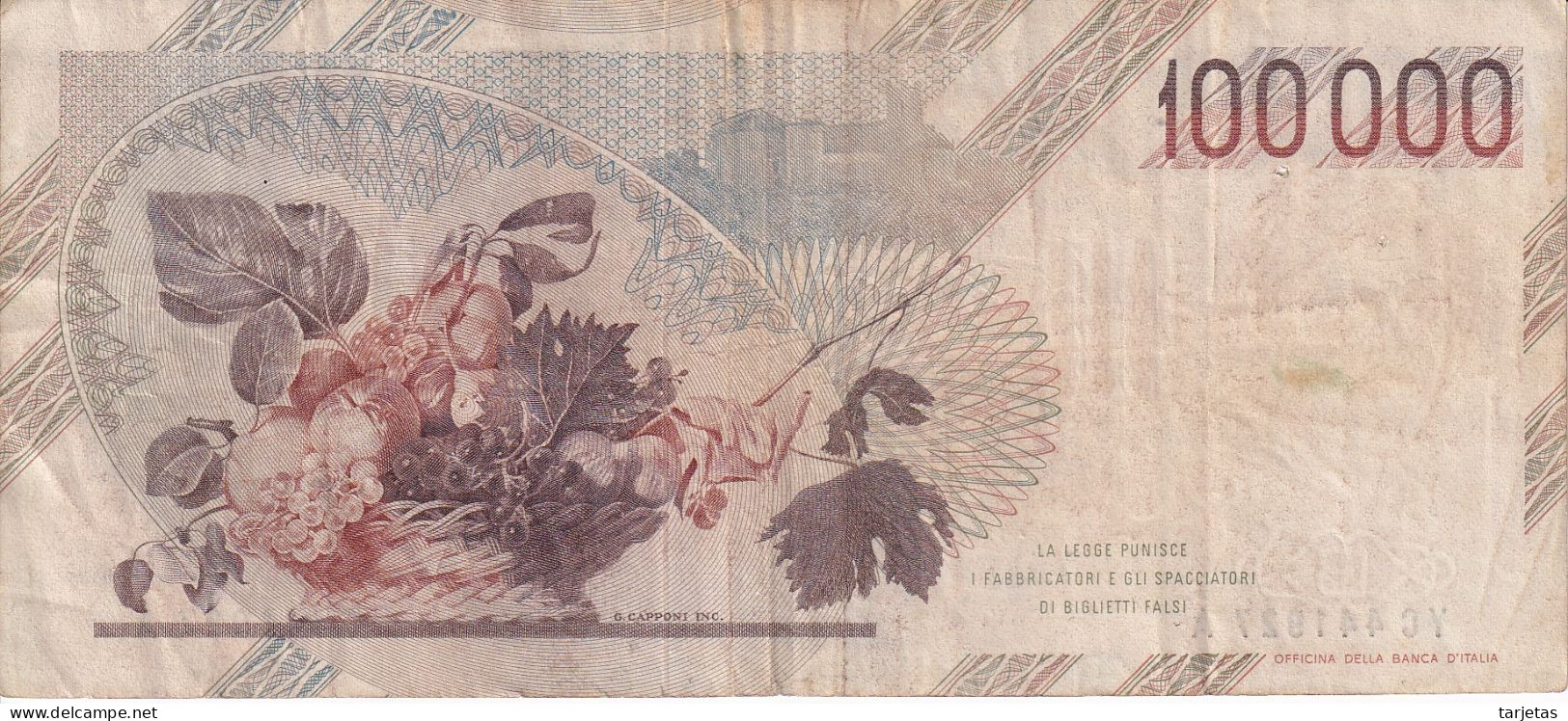BILLETE DE ITALIA DE 100000 LIRE DEL AÑO 1983 DE CARAVAGGIO (BANKNOTE) DIFERENTES FIRMAS - 100.000 Lire