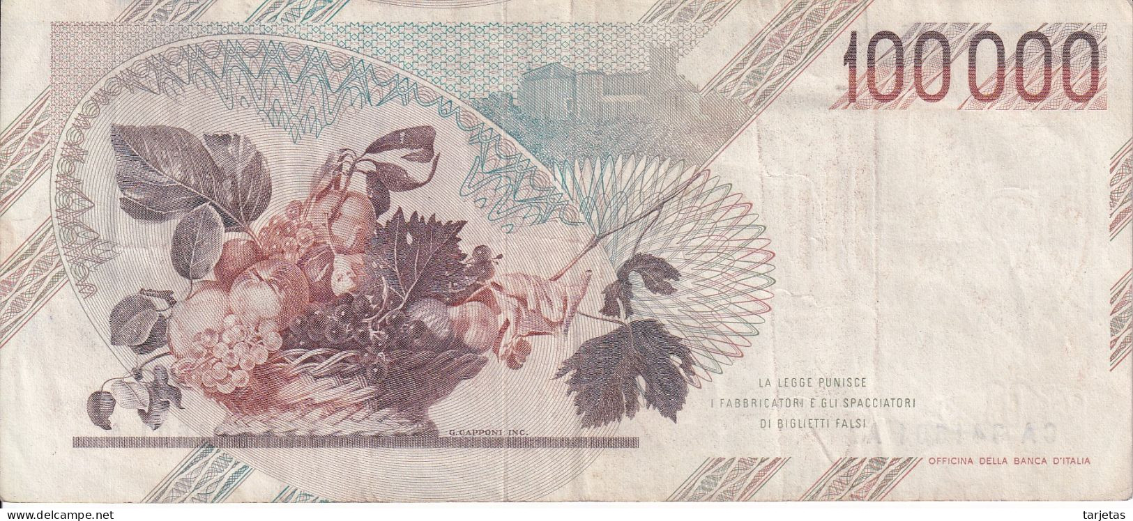 BILLETE DE ITALIA DE 100000 LIRE DEL AÑO 1983 DE CARAVAGGIO (BANKNOTE) DIFERENTES FIRMAS - 100.000 Lire