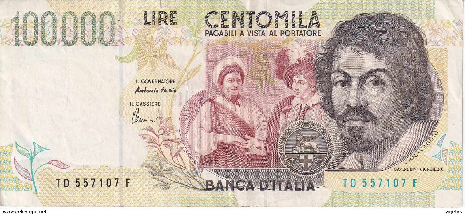 BILLETE DE ITALIA DE 100000 LIRE DEL AÑO 1994 DE CARAVAGGIO (BANKNOTE) DIFERENTES FIRMAS - 100000 Liras
