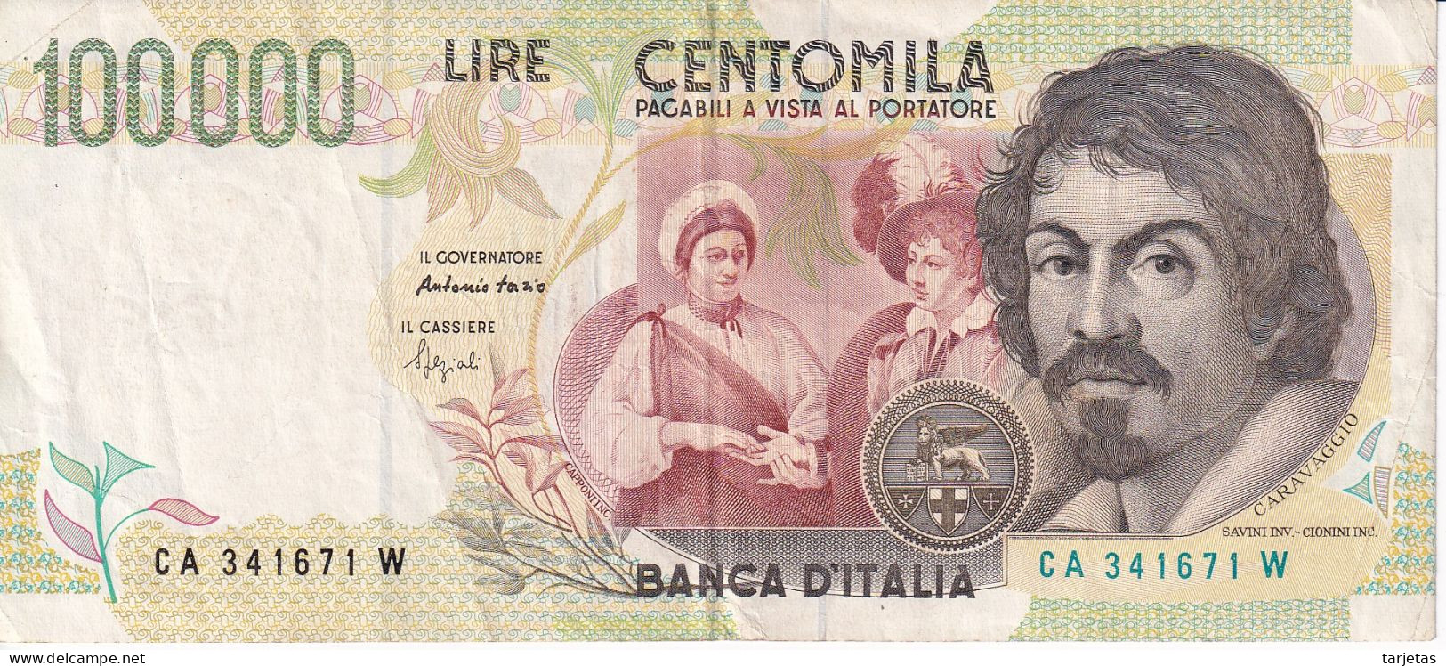 BILLETE DE ITALIA DE 100000 LIRE DEL AÑO 1994 DE CARAVAGGIO (BANKNOTE) DIFERENTES FIRMAS - 100000 Lire